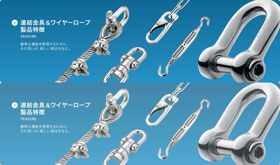 連結金具＆ワイヤーロープ 製品特徴のご紹介 確実な連結を実現するために、その思いが、新しい視点を生む。